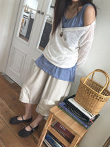 Ryoka Summer Layered V-Neck Wrap Hood Knit