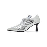 Boxing Enamel Lace-Up Stiletto Heel(Silver)
