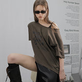 オーバーサイズ ヒップホップ ダンススタジオ ホーリーガールクラブ グラフィック 半袖Tシャツ_KHAKI