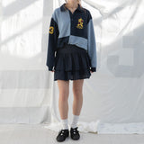CHECK RUFFLE MINI SKIRT (NAVY)