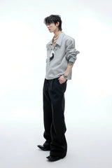 Striped Scarf V-Neck Polo Sweatshirt