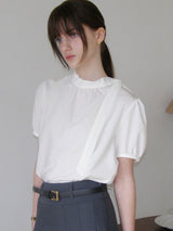 Triple Button Tie Short-Sleeved Blouse ( 2 colors )