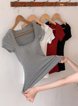#ベーシックスクエアキャップスリム半袖Tシャツ (5color)
