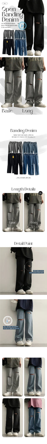[Basic, Long/S~2XL] [Summer Long Pants!] Well Knee Cutting Waist Bendable Denim Pants