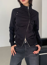 EYELET SHIRRING ZIP-UP