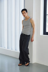 High ribbed logo sleeveless(Gray)