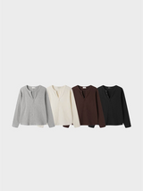 Waffle henry neck loose long sleeves(4color)