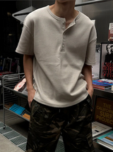 [Unisex] ワッフルヘンリーネックハーフスリーブ (4color)