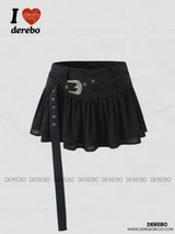 belt black frill mini skirt