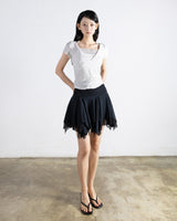 Shirred Lace-Layered Skirt Black