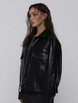 Eco Leather Bomber Jacket_Black