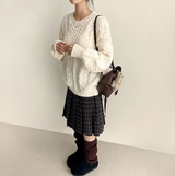 Bomi A-line pleated check midi skirt 
