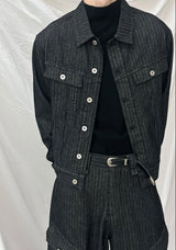 [LAURANTSEOUL] Stripe corduroy denim trucket jacket