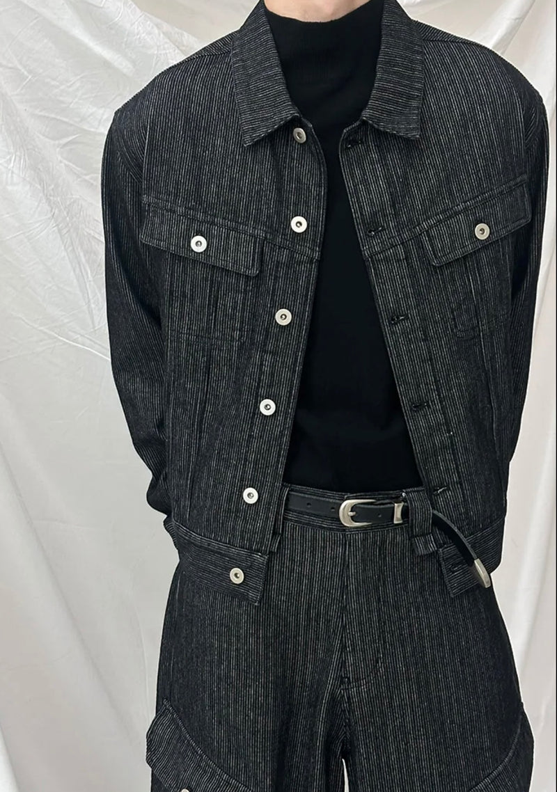 [LAURANTSEOUL] Stripe corduroy denim trucket jacket