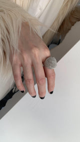 Microphone square silver ring