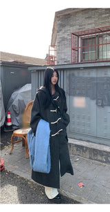 wool charcoal quilting toggle hooded long coat