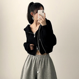 Leppon Thick Two-Way Cropped Knitwear Hooded Zip-Up