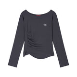 Shirred Slit Embroidered Long Sleeve (26FTP-LSTS08)