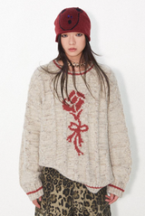 Color-block cable-knit pullover sweater
