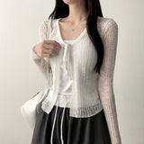  Monp pattern see-through ribbon knit cardigan