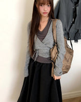 Dazi Colorblock Halter Sleeveless Strap Wrap Knit