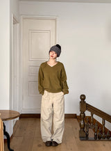 Snap Button Cotton D Ring Wide Pants (3color)