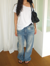 Wood denim pants