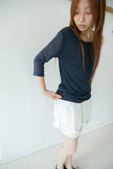 see-through sleeve capri sleeve top(3colors)
