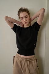 Slim button half knit_black