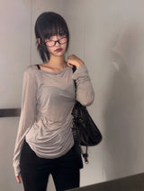 ミドル ドレープ ルーズ フーデッド ロングスリーブ Tシャツ 3カラー