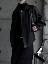 loose fit basic leather jacket