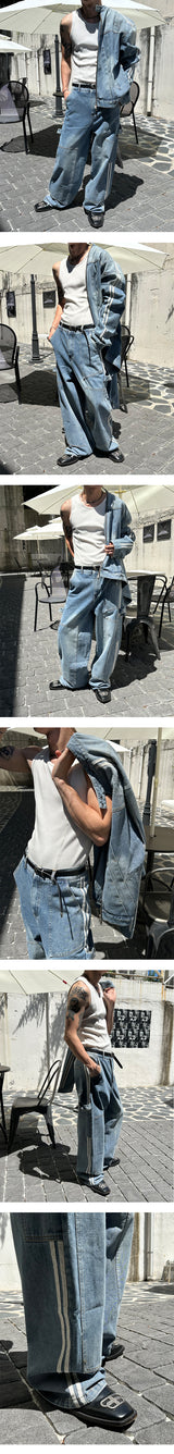 [F/W] Track line biker denim jacket