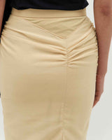 Sheer Shirring Slit Skirt _ YELLOW