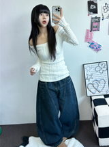 バックタトゥーレタリングバルーンデニムロングパンツ 🩵3サイズ