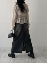611 A-line Long Denim Skirt