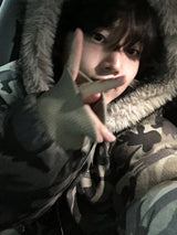 Jean Camo Raccoon Crop Puffer Jacket