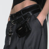 STUD LEATHER BELT BAG_BLACK