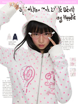 BETWEENAND Hooded glittery little demon-style fitted jacket with two zippers; a stylish top or hoodie for women, suitable for spring and autumn