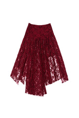 レースアシメトリックシャーリングスカート #RED