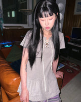 (2color) Eyelet Frill Tiered Rib Short Sleeve Tee