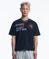 ホースレタリングヘンリーネッククロップドTシャツ - ブラック