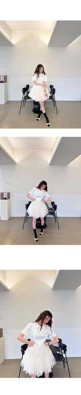 [SALE] Short sleeve collar lace puff dress