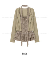 Bay Ruffle Check Cardigan Set