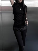 mock neck shirring short sleeve (3color)
