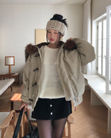 [Wool 20%] ドビーラインアルパカラウンドニット