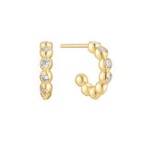 gold bezel bead huggie hoop 14k gold plating + 925 silver earrings E066-05G