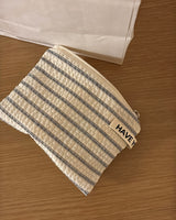 Plain stripe flat pouch - ecru , M size