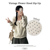 Wellie Vintage Flower Pattern 2Way フード付きジップアップ