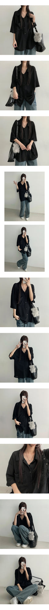 Lema pocket short-sleeved shirt cardigan