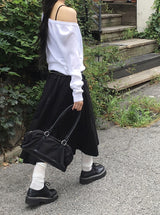 Curly Flare Cotton Banding Long Skirt